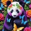 Panda With Colorful Flowers Diamond Painting