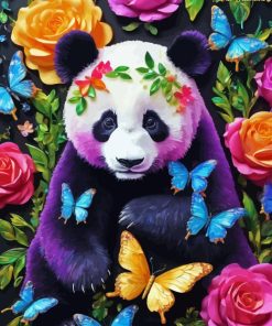 Panda With Colorful Flowers Diamond Painting