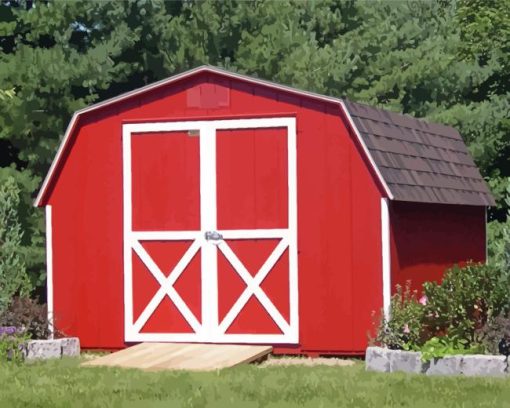 Red Mini Barn Diamond Painting