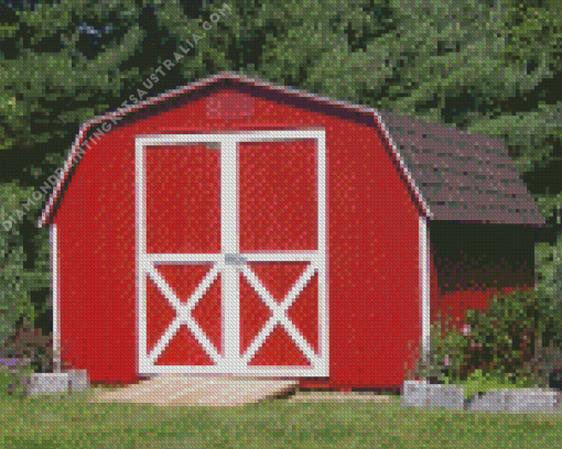 Red Mini Barn Diamond Painting