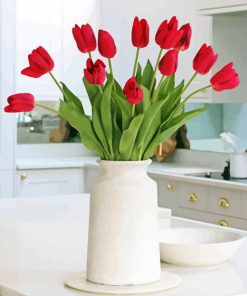 Red Tulips In Vase Diamond Painting