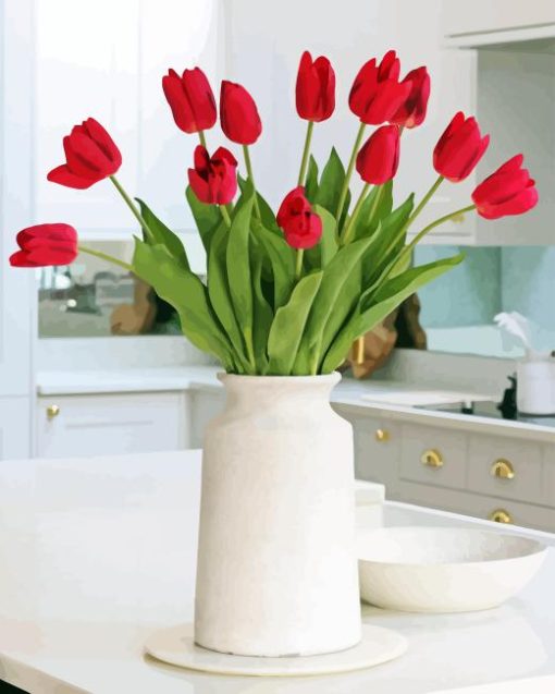 Red Tulips In Vase Diamond Painting