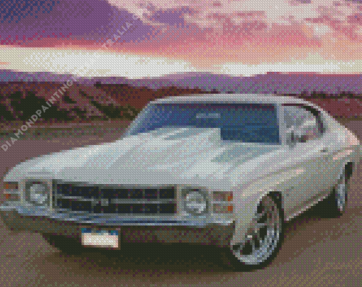 71 Chevelle Car At Sunset Diamond Painting