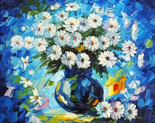 Abstract Vase Of White Flowers Diamond Painting