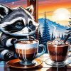 Baby Raccoon With Coffee Diamond Painting