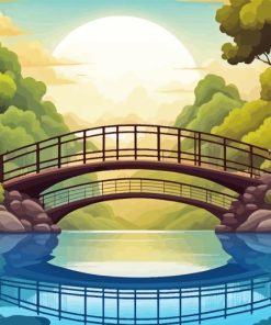 Cartoon Wooden Bridge Landscape Diamond Painting