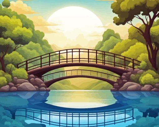 Cartoon Wooden Bridge Landscape Diamond Painting