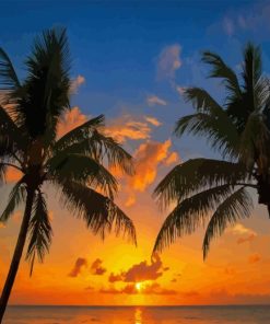 Coconut Tree At Sunset Diamond Painting