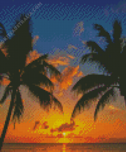 Coconut Tree At Sunset Diamond Painting