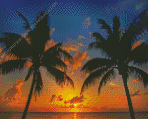 Coconut Tree At Sunset Diamond Painting