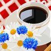 Coffee Cup And Blue Flowers Diamond Painting