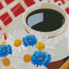 Coffee Cup And Blue Flowers Diamond Painting