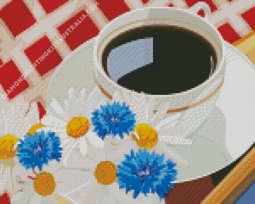 Coffee Cup And Blue Flowers Diamond Painting