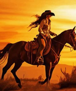 Cowgirl On Horse Diamond Painting