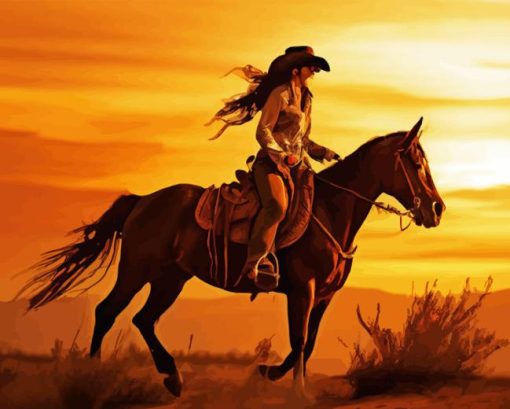 Cowgirl On Horse Diamond Painting