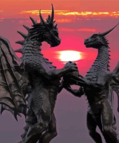 Dragons In Love With Sunset Diamond Painting