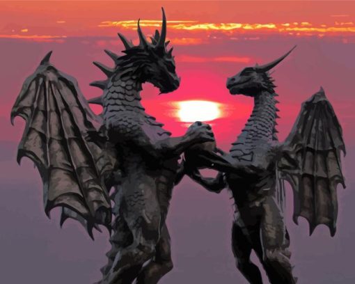 Dragons In Love With Sunset Diamond Painting