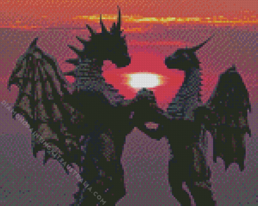 Dragons In Love With Sunset Diamond Painting