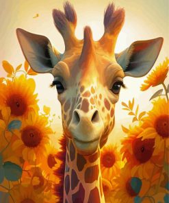 Giraffe And Sunflowers Diamond Painting