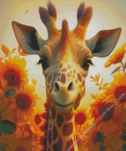 Giraffe And Sunflowers Diamond Painting