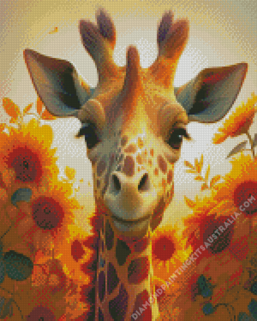 Giraffe And Sunflowers Diamond Painting