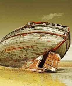 Old Stranded Boat Diamond Painting