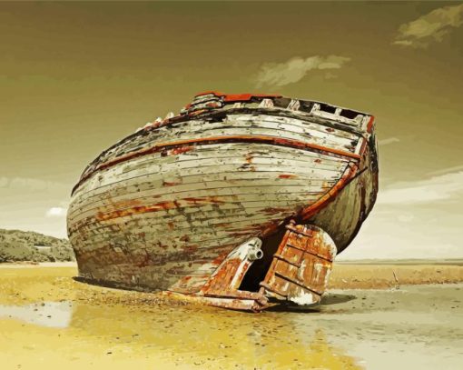 Old Stranded Boat Diamond Painting