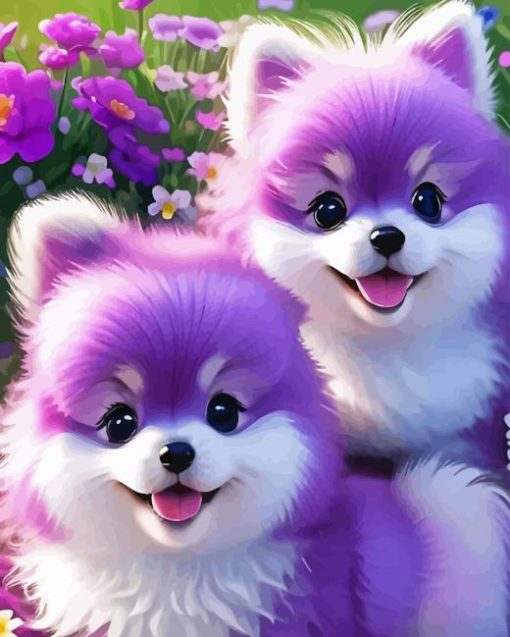 Purple Puppies Diamond Painting