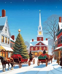 Vintage Christmas Evening Town Diamond Painting