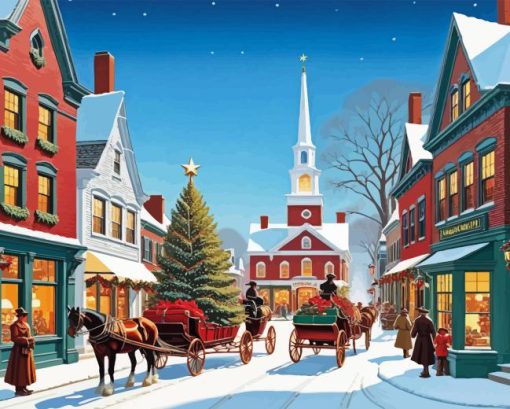 Vintage Christmas Evening Town Diamond Painting