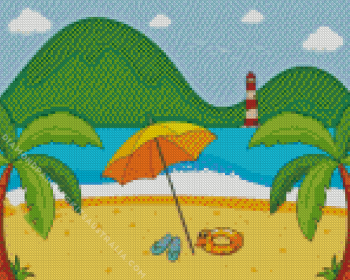 Beach Scene Illustration Diamond Painting