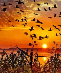 Birds Flock At Sunset Diamond Painting