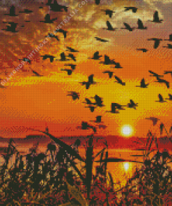 Birds Flock At Sunset Diamond Painting