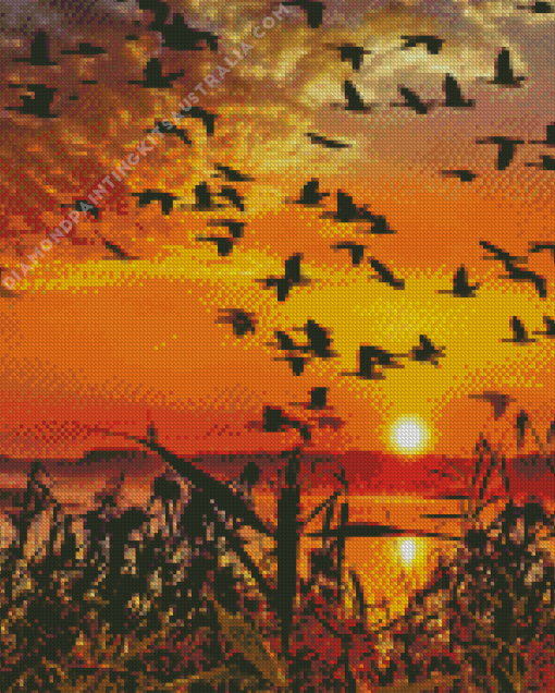 Birds Flock At Sunset Diamond Painting