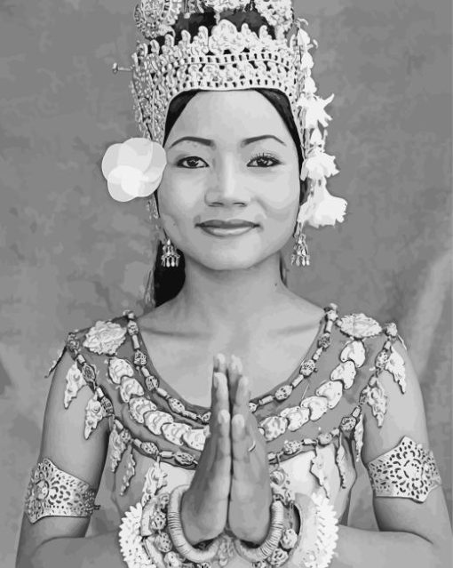 Black And White Khmer Dancer Diamond Painting