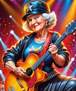 Cool Old Lady Playing Guitar Diamond Painting