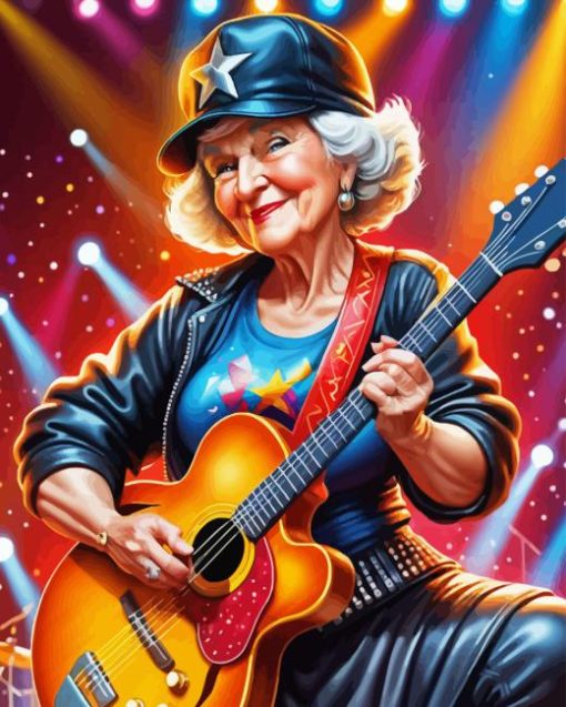 Cool Old Lady Playing Guitar Diamond Painting