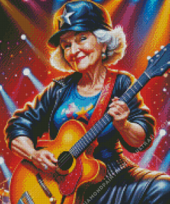 Cool Old Lady Playing Guitar Diamond Painting