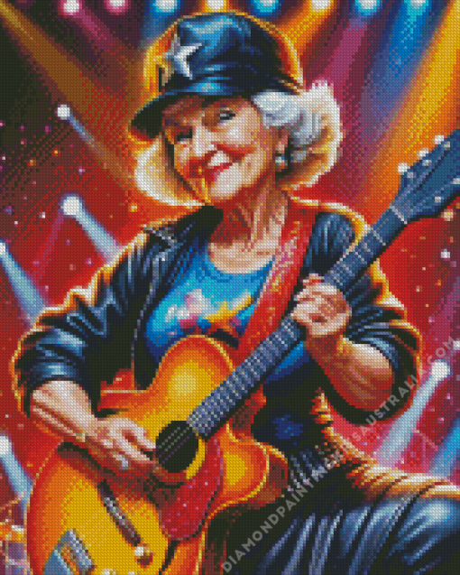 Cool Old Lady Playing Guitar Diamond Painting