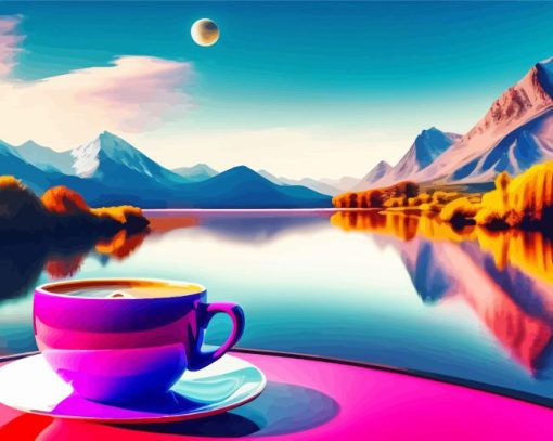 Purple Cup Of Coffee Diamond Painting