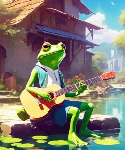 Stylish Frog Playing Guitar Diamond Painting