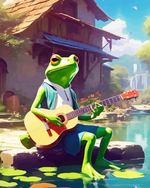 Stylish Frog Playing Guitar Diamond Painting