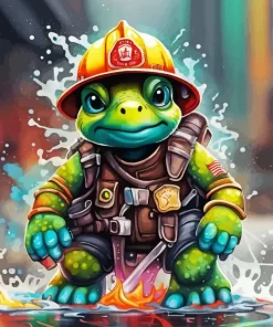 Fire Fighter Turtle Diamond Painting