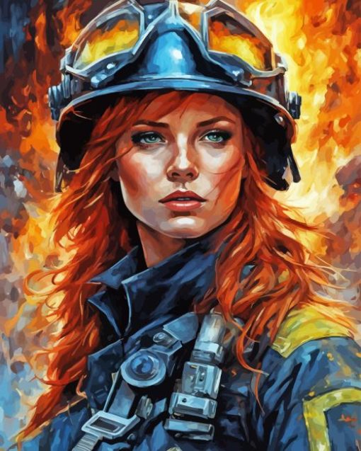 Fire Fighter Woman Diamond Painting