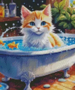 Kitten Taking Bath Diamond Painting