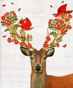 Red Floral Antlers Diamond Painting