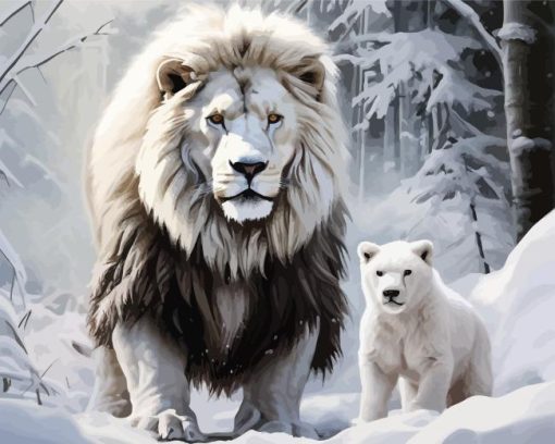 Snow Lion And Bear Diamond Painting