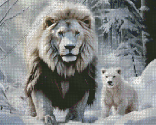 Snow Lion And Bear Diamond Painting