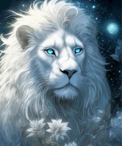 Snow Lion And Flowers Diamond Painting