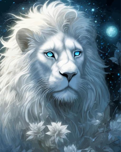 Snow Lion And Flowers Diamond Painting